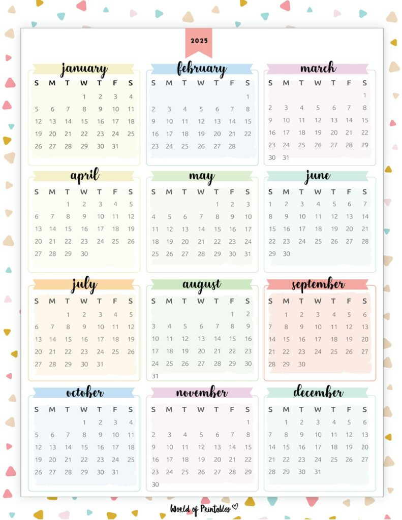 2025 Year Calendars - 70 Best Printables - World Of Printables for 2025 Calendar Printable Colorful | CalendarCrazePrint.Com