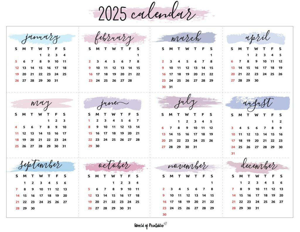 2025 Year Calendars - 70 Best Printables - World Of Printables for 2025 Calendar Printable Colorful | CalendarCrazePrint.Com