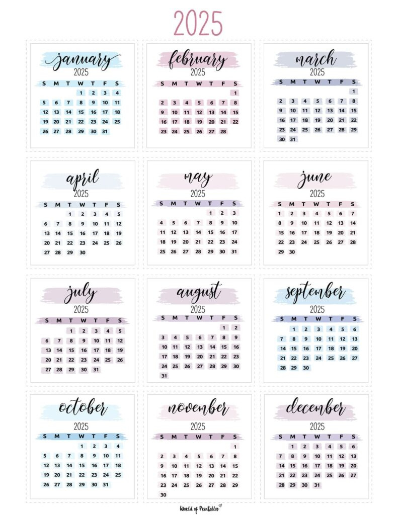 2025 Year Calendars - 70 Best Printables - World Of Printables in Printable 2025 Mini Calendar | CalendarCrazePrint.Com