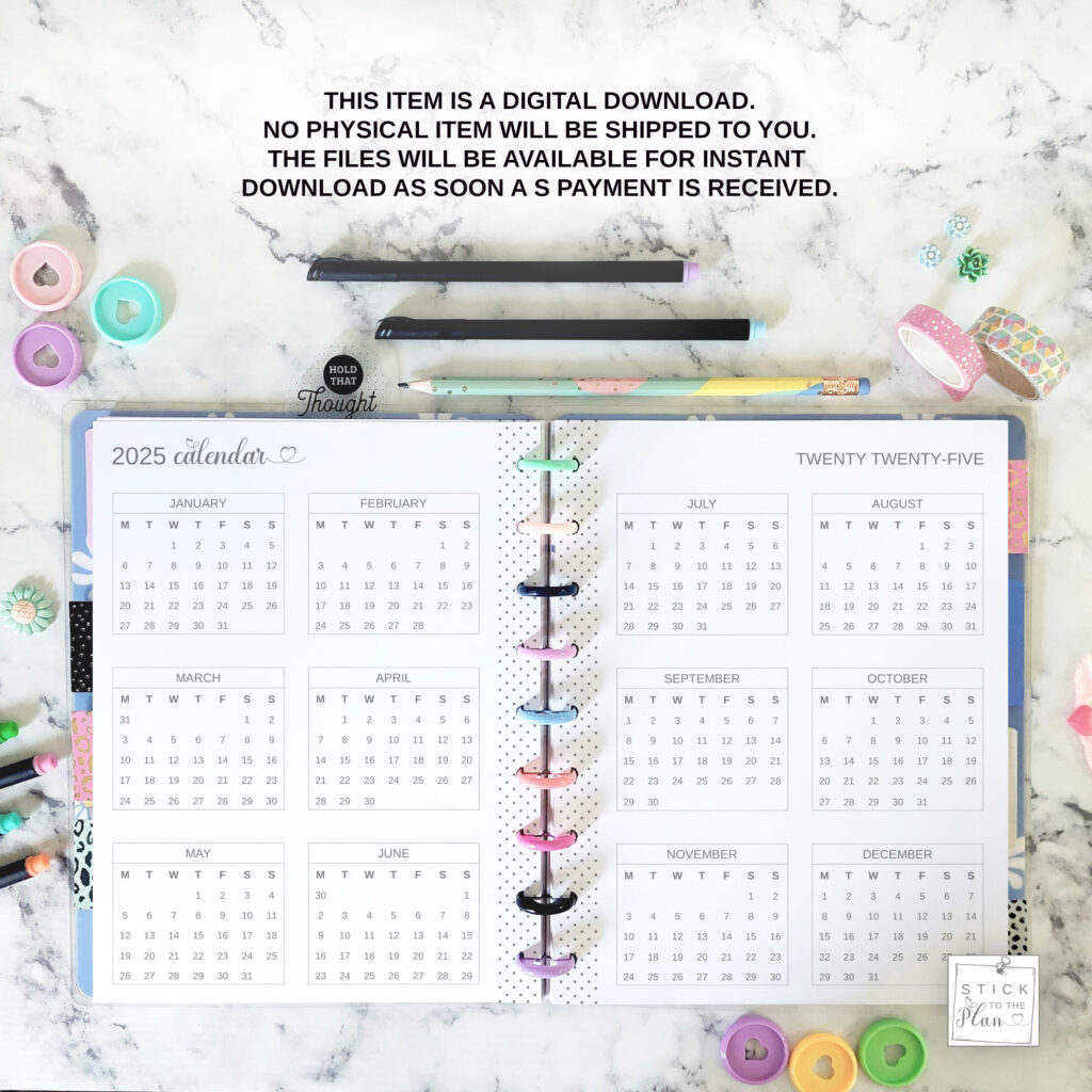 2025 Yearly Calendar Printable Happy Planner Classic Insert, Mini Within Hp Printable Calendar 2025 | CalendarCrazePrint.Com