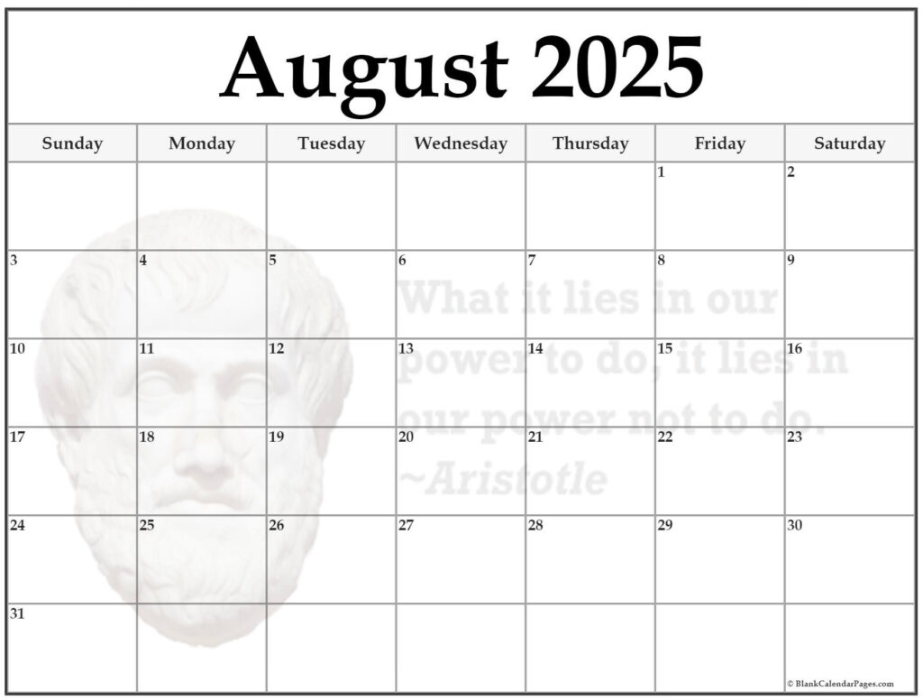 24+ August 2025 Quote Calendars Intended For  Calendars 2025 | CalendarCrazePrint.Com