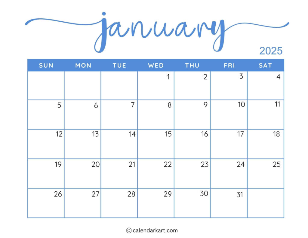 40+ Printable January 2025 Calendars | Free Pdf   Calendarkart For Printable Calendar 2025 Monday Start | CalendarCrazePrint.Com