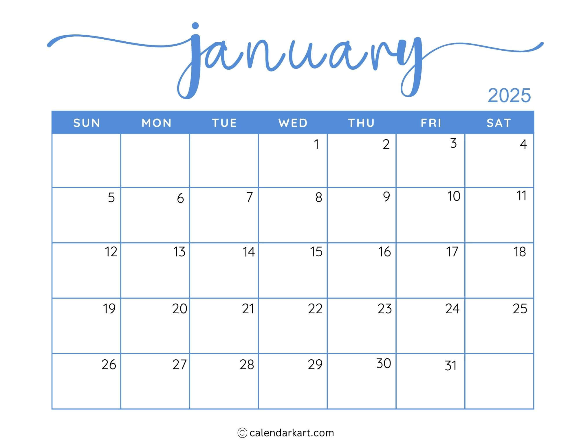 40+ Printable January 2025 Calendars | Free Pdf - Calendarkart for Printable Calendar 2025 Monday Start | CalendarCrazePrint.Com