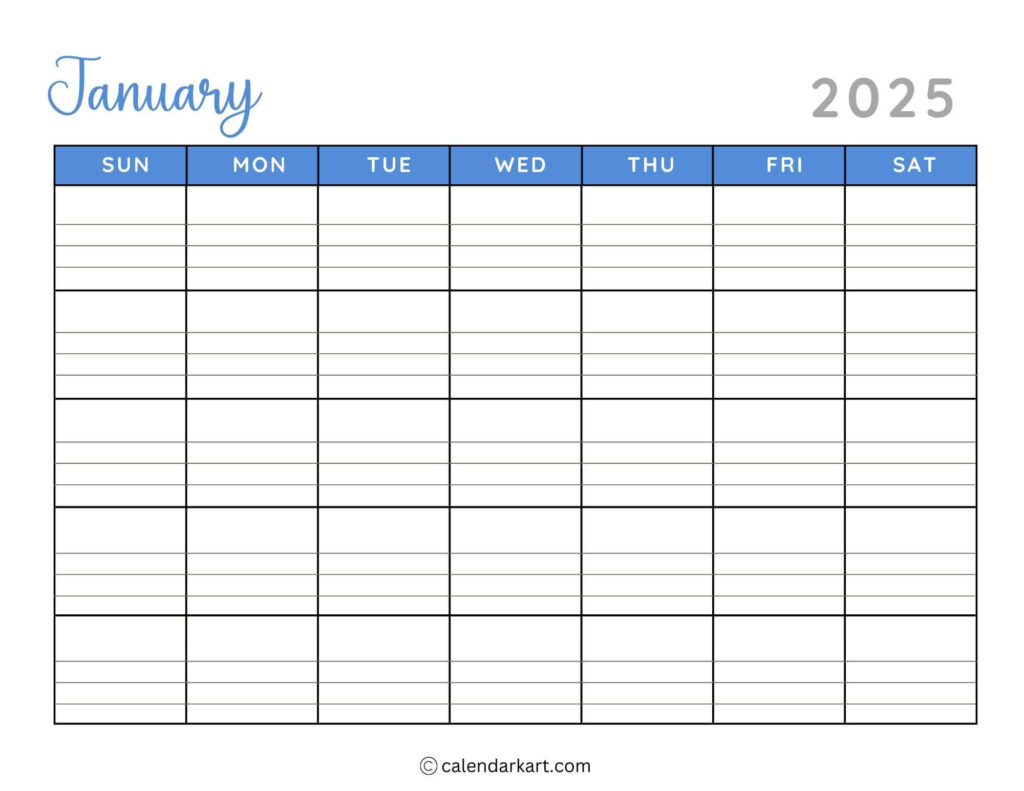 40+ Printable January 2025 Calendars | Free Pdf   Calendarkart Pertaining To 2025 Calendar With Lines Printable | CalendarCrazePrint.Com