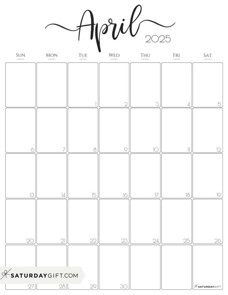 April 2025 Calendar - 20 Cute &amp;amp; Free Printables | Saturdaygift intended for April 2025 Calendar Printable Vertical | CalendarCrazePrint.Com