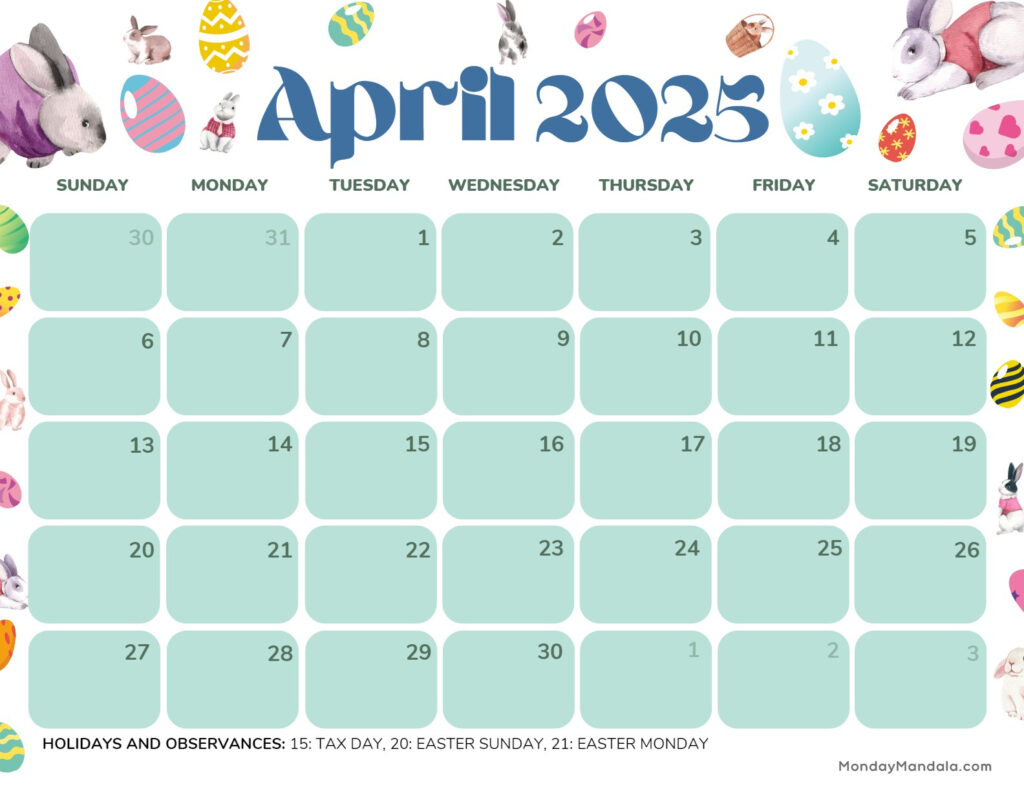 April 2025 Calendar (52 Free Pdf Printables) Regarding  Calendars 2025 | CalendarCrazePrint.Com