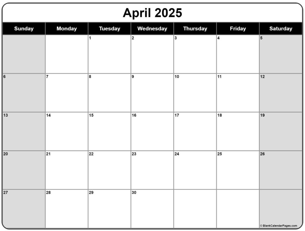 April 2025 Calendar | Free Printable Calendars Throughout Printable Calendar For April 2025 | CalendarCrazePrint.Com