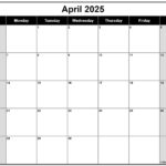 April 2025 Calendar | Free Printable Calendars Throughout Printable Calendar For April 2025 | CalendarCrazePrint.Com