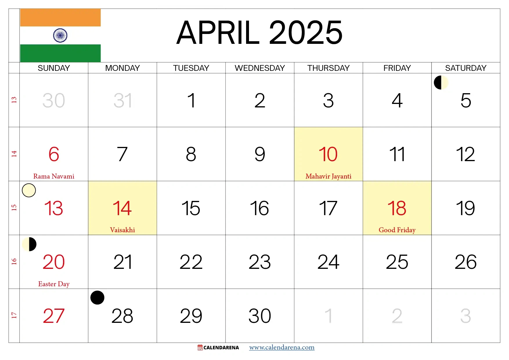 April 2025 Calendar India With Holidays regarding Printable April 2025 Calendar with Holidays | CalendarCrazePrint.Com