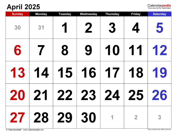 2025 Printable Calendar by Month April | Calendars 2025