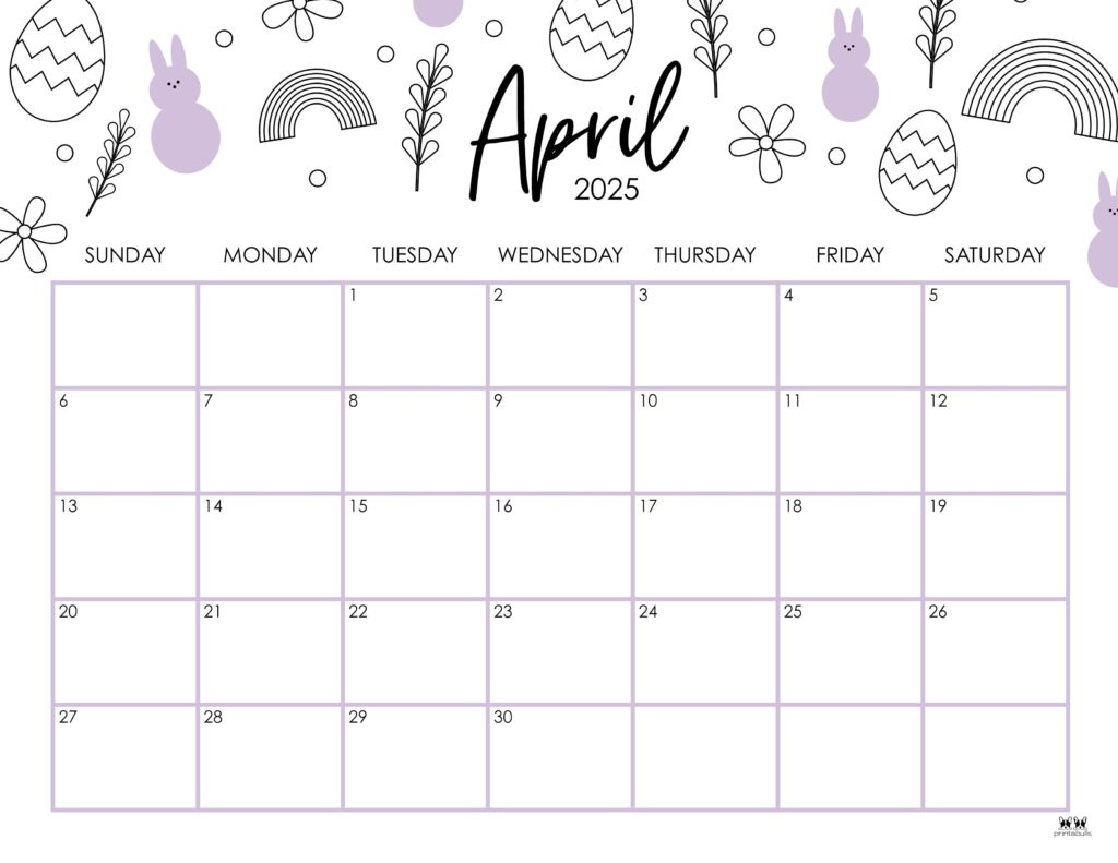 April 2025 Calendars - 107 Free Printables | Printabulls intended for April 2025 Calendar With Holidays Printable | CalendarCrazePrint.Com