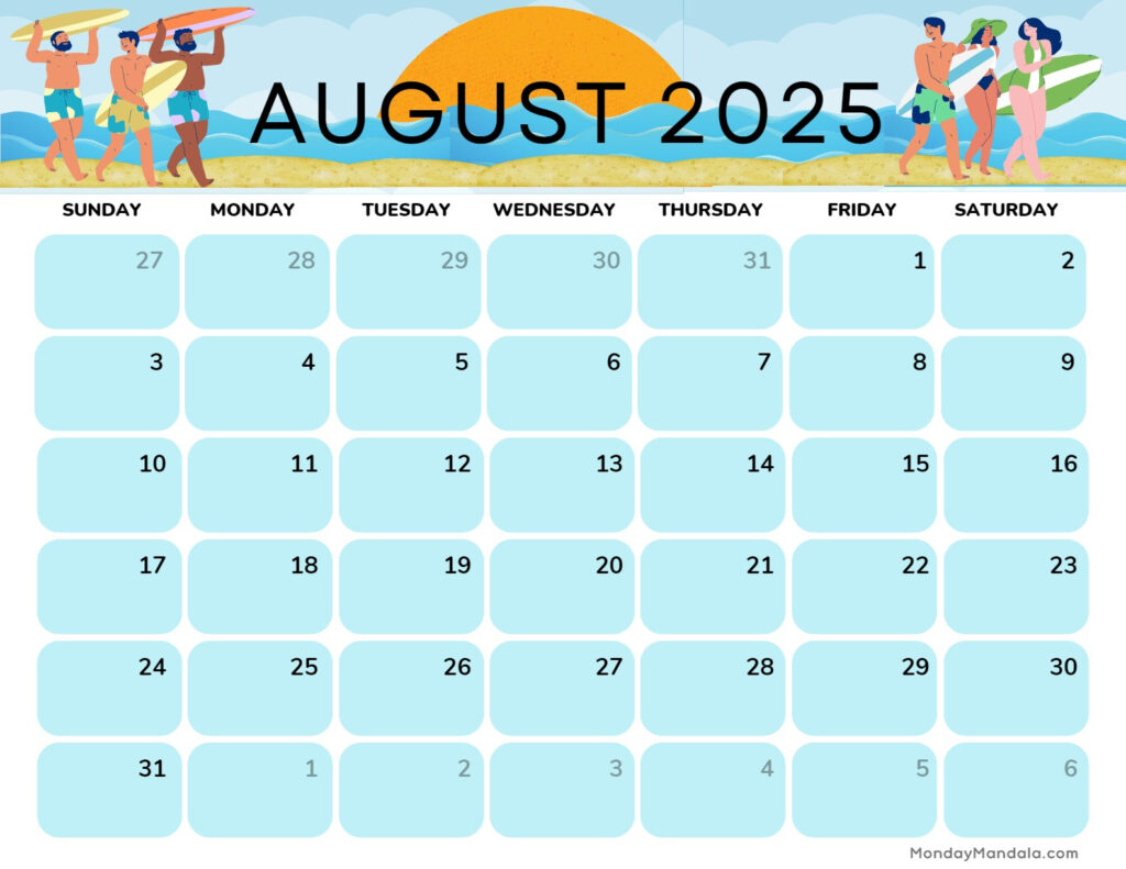 August 2025 Calendar (52 Free Pdf Printables) Throughout  Calendars 2025 | CalendarCrazePrint.Com