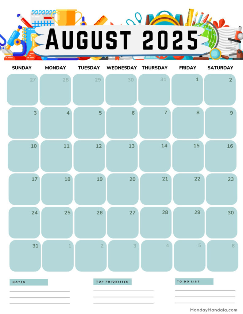 August 2025 Calendar (52 Free Pdf Printables) Within August 2025 Calendar Printable Vertical  | CalendarCrazePrint.Com