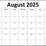 August 2025 Calendar | Free Printable Calendars In August 2025 May 2025 Calendar Printable | CalendarCrazePrint.Com