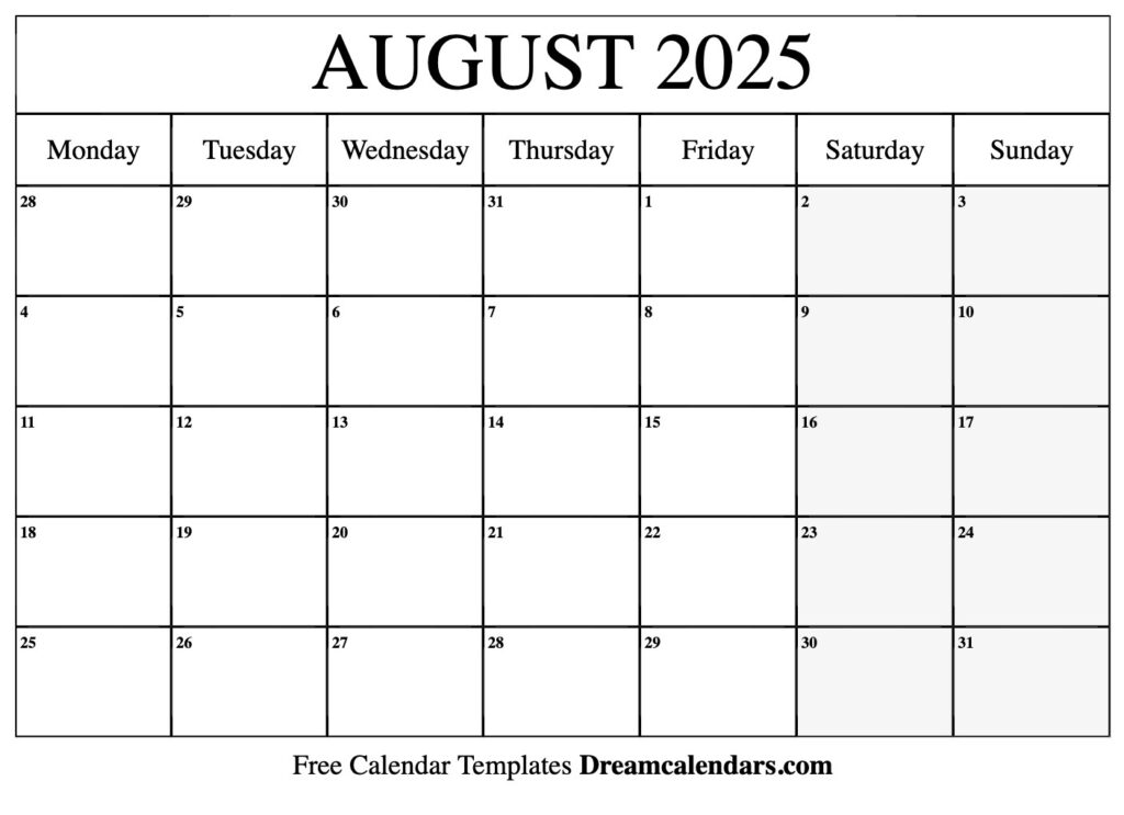 August 2025 Calendar   Free Printable With Holidays And Observances In  Calendars 2025 | CalendarCrazePrint.Com