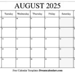 August 2025 Calendar   Free Printable With Holidays And Observances In Printable Calendar Aug 2025 | CalendarCrazePrint.Com