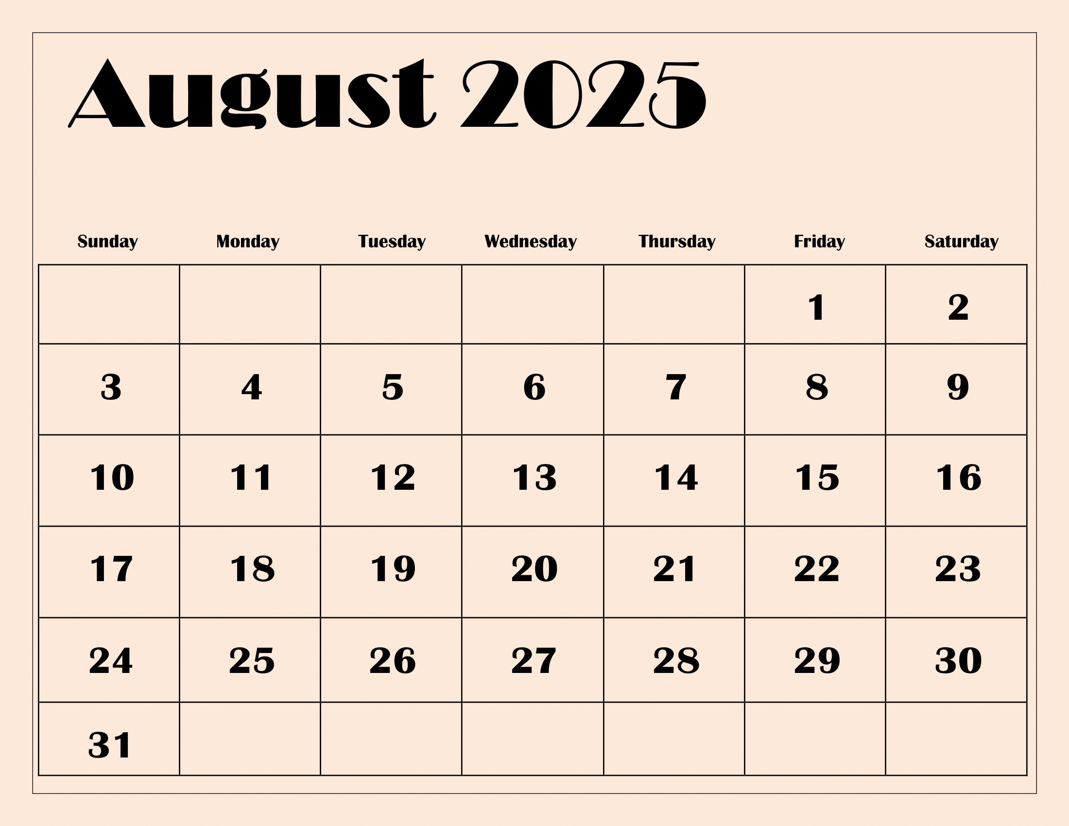 August 2025 Calendar Printable Pdf Template With Holidays in Calendar August 2025 Printable Free | CalendarCrazePrint.Com