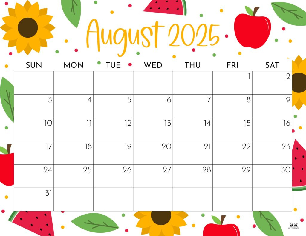 August 2025 Calendars - 107 Free Printables | Printabulls in Printable August Calendar 2025 | CalendarCrazePrint.Com