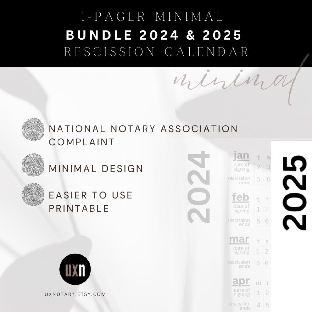 Bundle 2024 & 2025 Rescission Calendar Minimal Design Loan Signing Within  Calendars 2025 | CalendarCrazePrint.Com