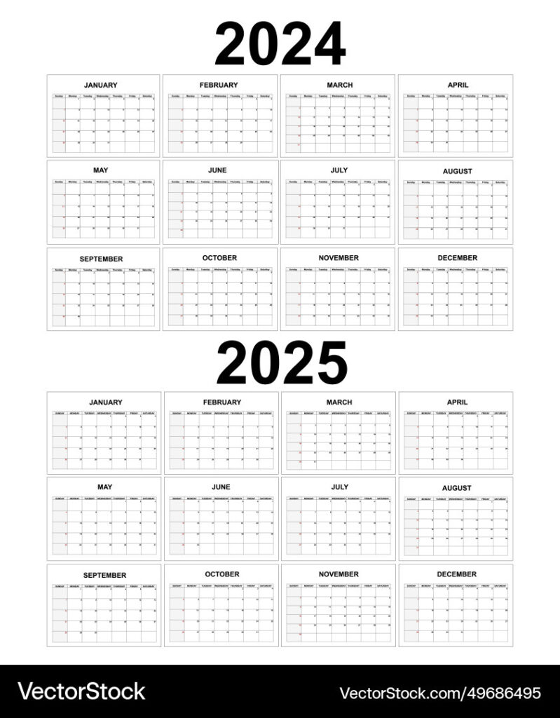 Calendar 2024 2025 Monthly Task Planner Template Vector Image Intended For 2024 And 2025 Monthly Calendar Printable  | CalendarCrazePrint.Com