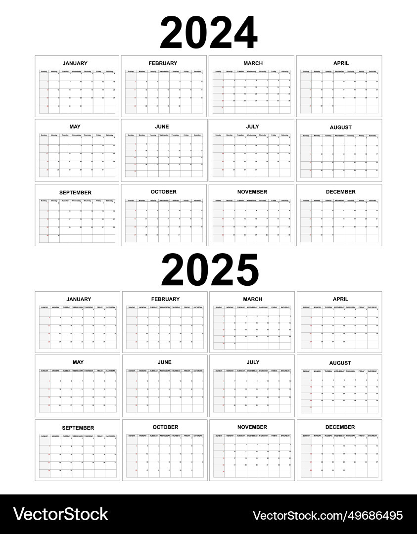 Calendar 2024 2025 Monthly Task Planner Template Vector Image intended for 2024 and 2025 Monthly Calendar Printable | CalendarCrazePrint.Com