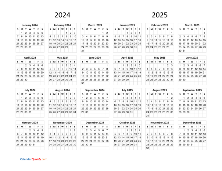 Two Year Calendar 2024 and 2025 Printable | Calendars 2025