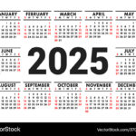 Calendar 2025 English Horizontal Wall Or Pocket Vector Image Inside Printable 2025 Pocket Calendar | CalendarCrazePrint.Com