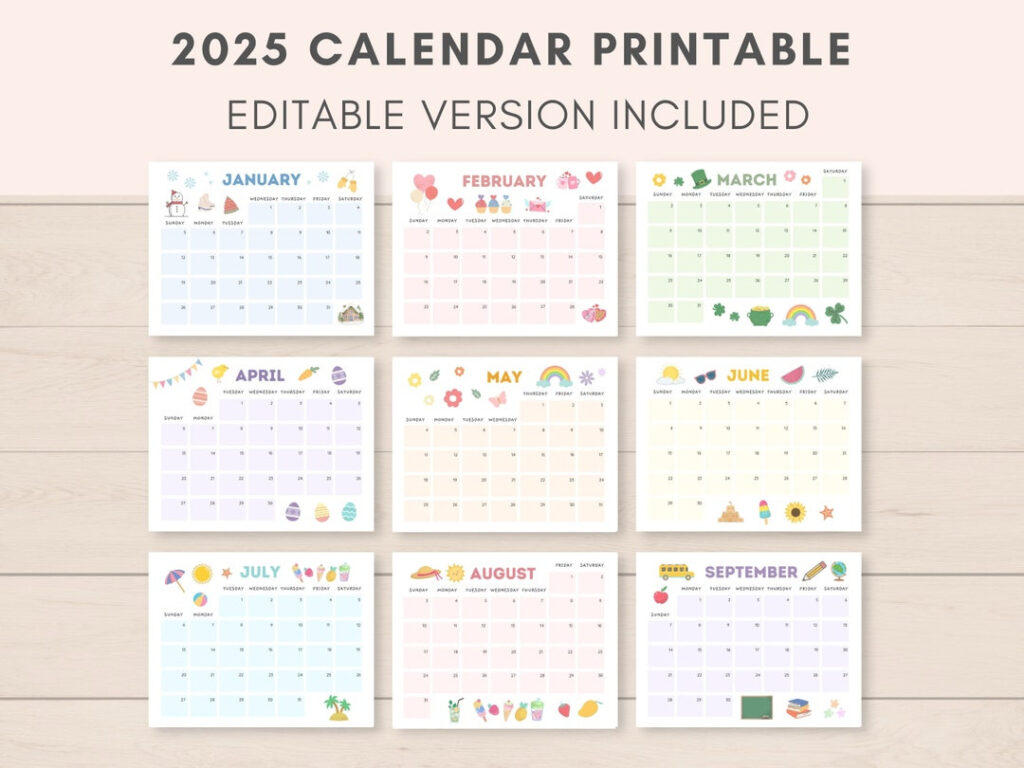 Calendar 2025, Printable Calendar, 2025 Calendar, Monthly Calendar Inside Fillable Calendar 2025 Printable | CalendarCrazePrint.Com