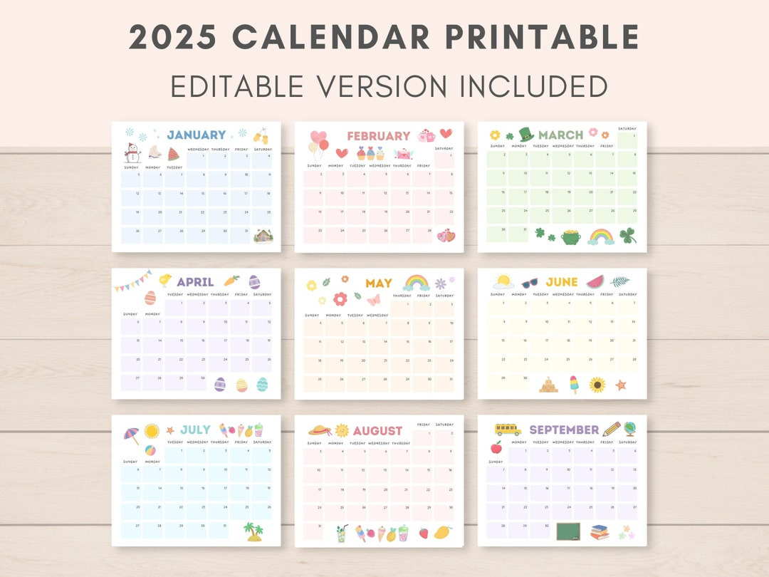 Calendar 2025, Printable Calendar, 2025 Calendar, Monthly Calendar inside Fillable Calendar 2025 Printable | CalendarCrazePrint.Com