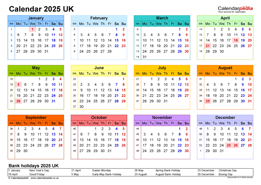 Calendar 2025 (Uk)   Free Printable Microsoft Excel Templates Pertaining To  Calendars 2025 | CalendarCrazePrint.Com