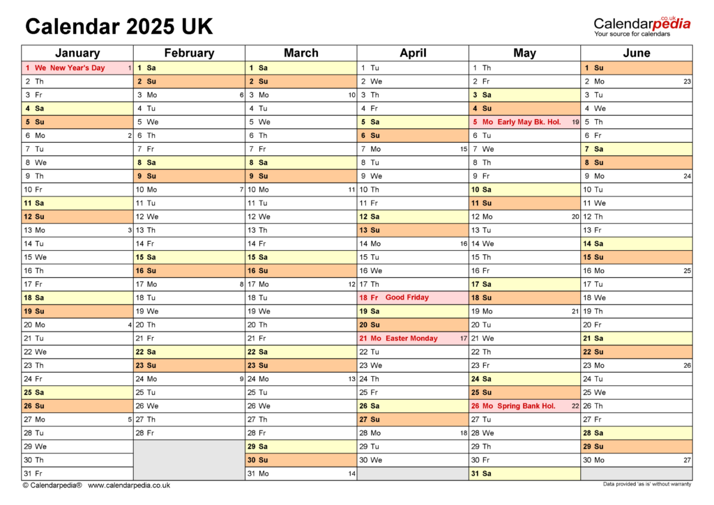 Calendar 2025 (Uk)   Free Printable Pdf Templates For  Calendars 2025 | CalendarCrazePrint.Com