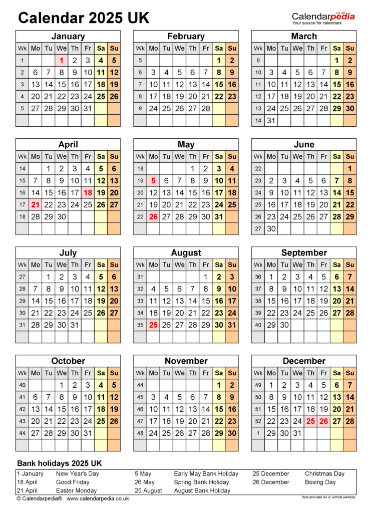 Calendar 2025 (Uk)   Free Printable Pdf Templates Regarding 2025 Calendar Printable Uk | CalendarCrazePrint.Com