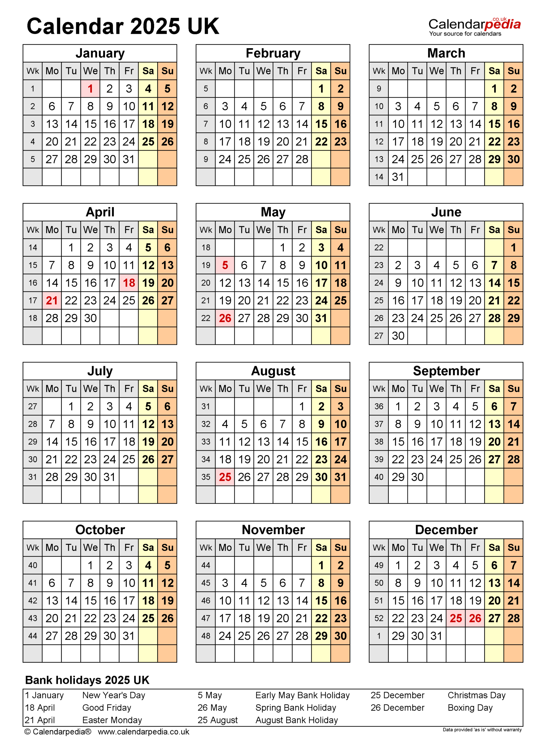 Calendar 2025 (Uk) - Free Printable Pdf Templates regarding 2025 Calendar Printable Uk | CalendarCrazePrint.Com