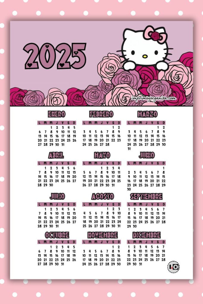 Calendario 2025 Hello Kitty Rosas En Pdf Gratis 🎀 Regarding Printable Hello Kitty Calendar 2025 | CalendarCrazePrint.Com