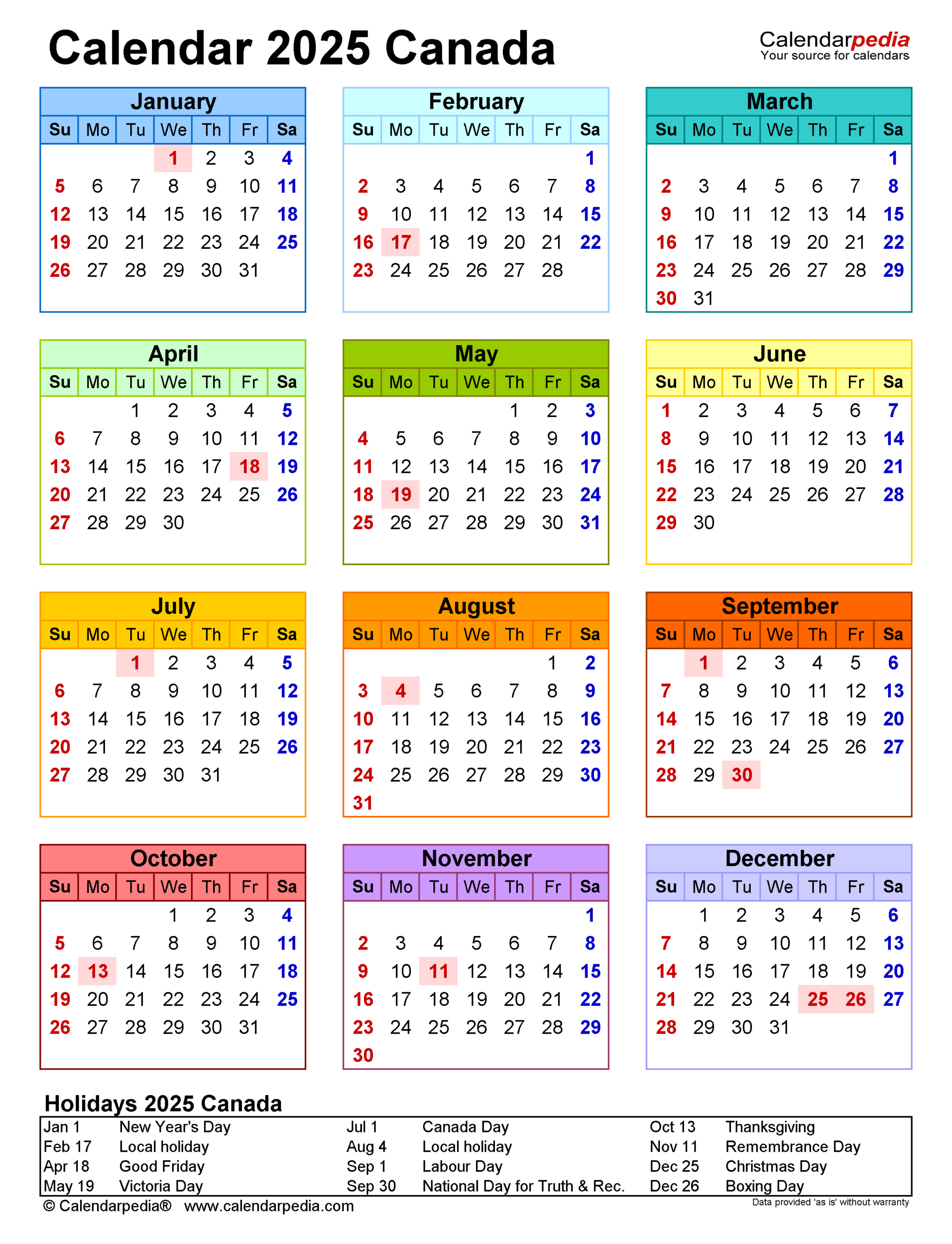 Canada Calendar 2025 - Free Printable Pdf Templates intended for 2025 Calendar Canada with Holidays Printable | CalendarCrazePrint.Com