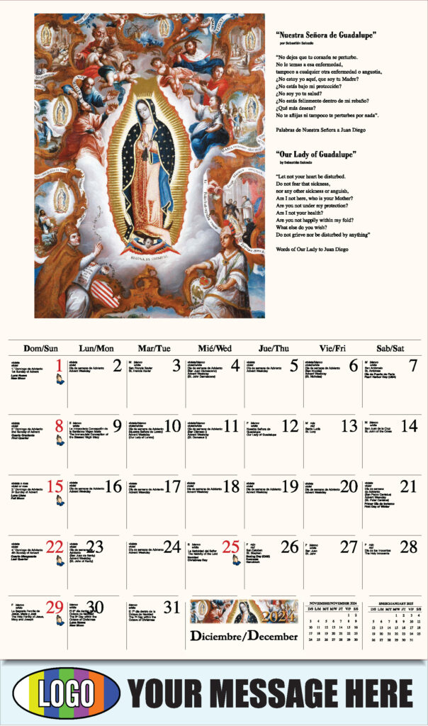 Catholic Inspiration (Spanish English Bilingual) Inside Church Calendar 2025 Printable  | CalendarCrazePrint.Com