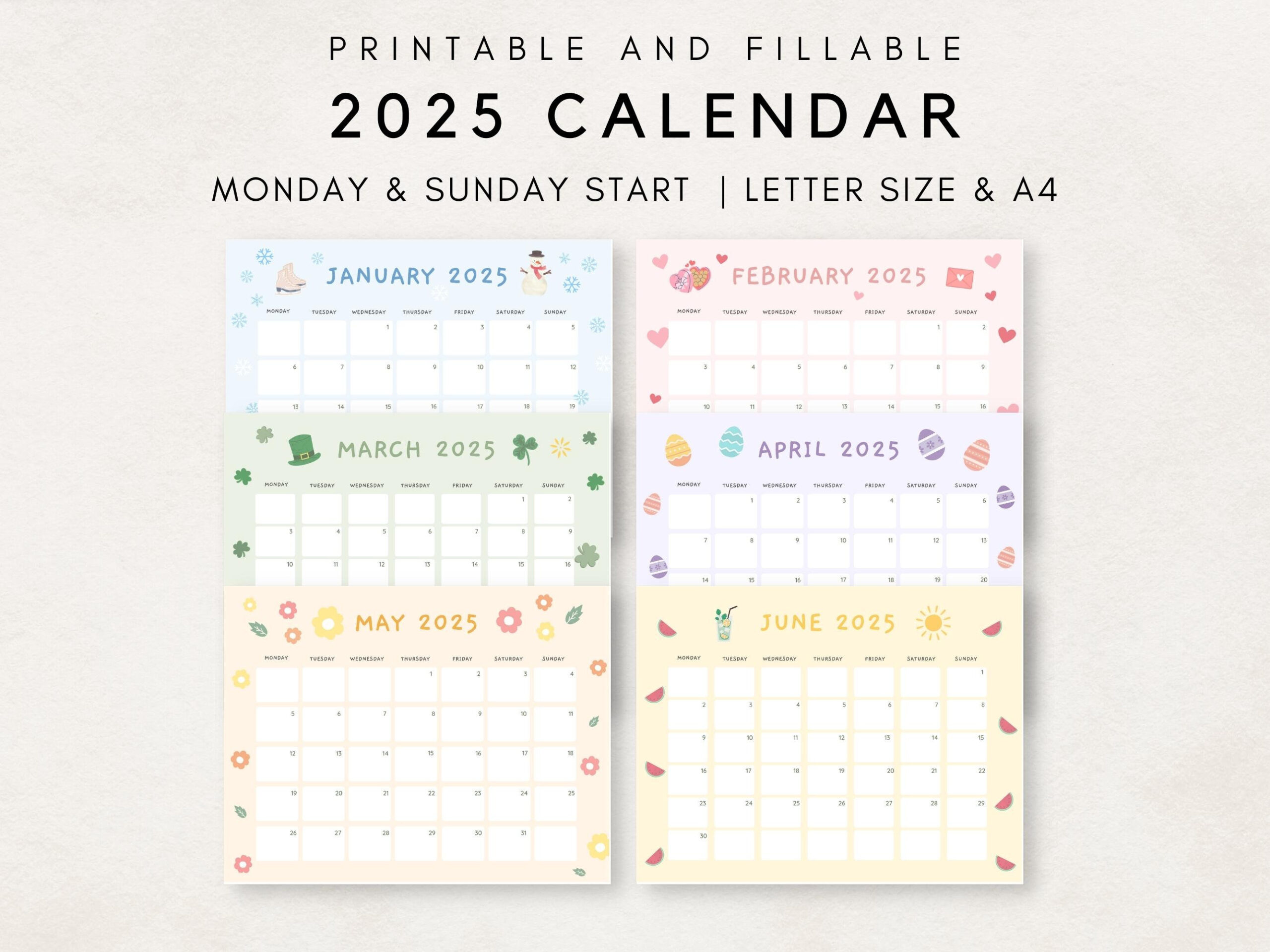 Cute 2025 Calendar Printable, Monthly Calendar 2025, 2025 Planner for Mini Monthly Calendar Printable 2025 | CalendarCrazePrint.Com