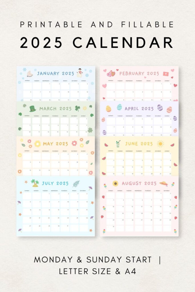 Cute 2025 Calendar Printable, Monthly Calendar 2025, Monthly Regarding Aesthetic 2025 Calendar Printable | CalendarCrazePrint.Com