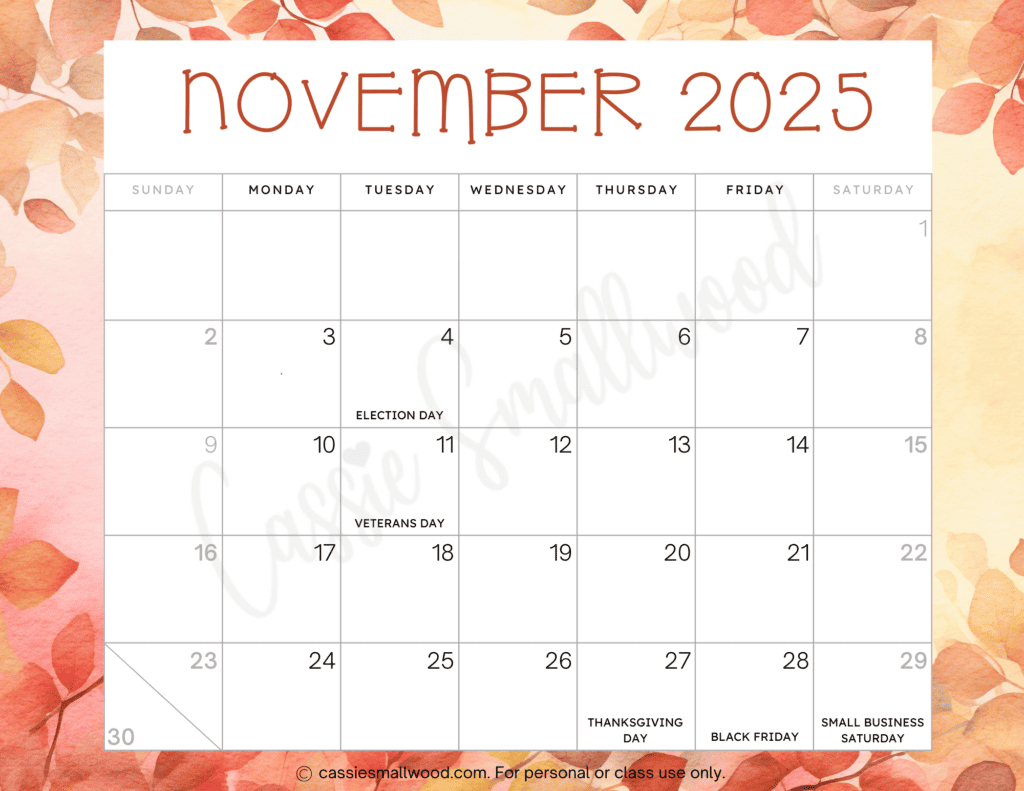 Cute 2025 Free Printable Monthly Calendars - Cassie Smallwood for Calendars 2025 | CalendarCrazePrint.Com