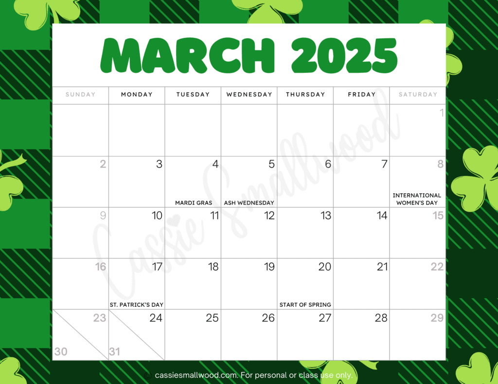 Cute 2025 Free Printable Monthly Calendars - Cassie Smallwood in Calendars 2025 | CalendarCrazePrint.Com