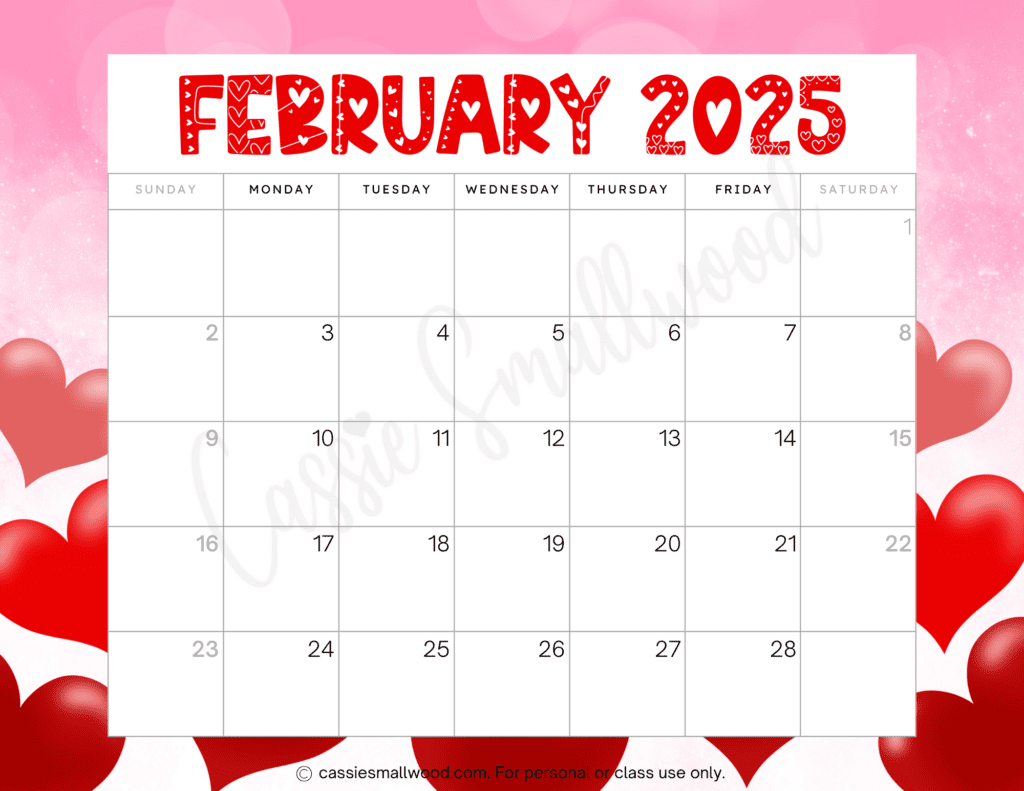 Cute 2025 Free Printable Monthly Calendars - Cassie Smallwood in Free Printable Cute Calendar 2025 | CalendarCrazePrint.Com