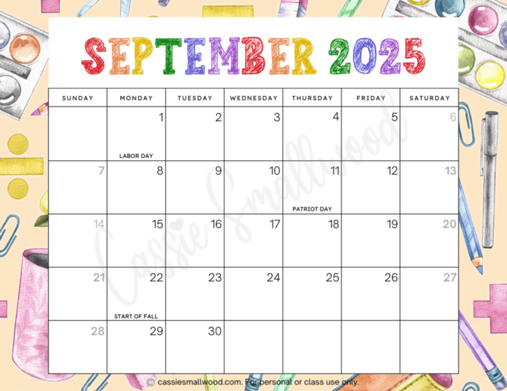 Free Printable September 2025 Calendar with Holidays | Calendars 2025