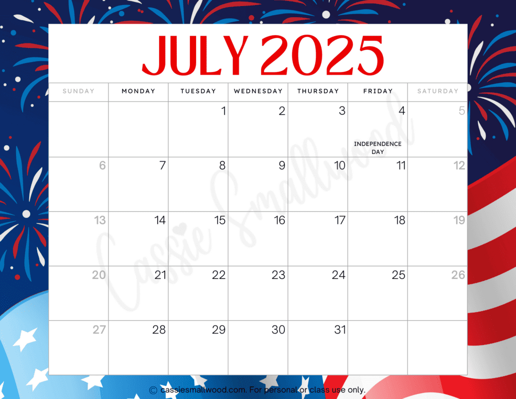 Cute 2025 Free Printable Monthly Calendars - Cassie Smallwood regarding Calendars 2025 | CalendarCrazePrint.Com