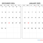 December 2024 And January 2025 Calendar | Calendar Quickly For  Calendars 2025 | CalendarCrazePrint.Com