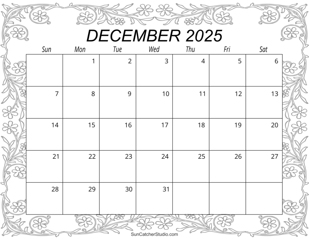 December 2025 Calendar (Free Printable) – Diy Projects, Patterns For December 2025 Free Printable Calendar  | CalendarCrazePrint.Com