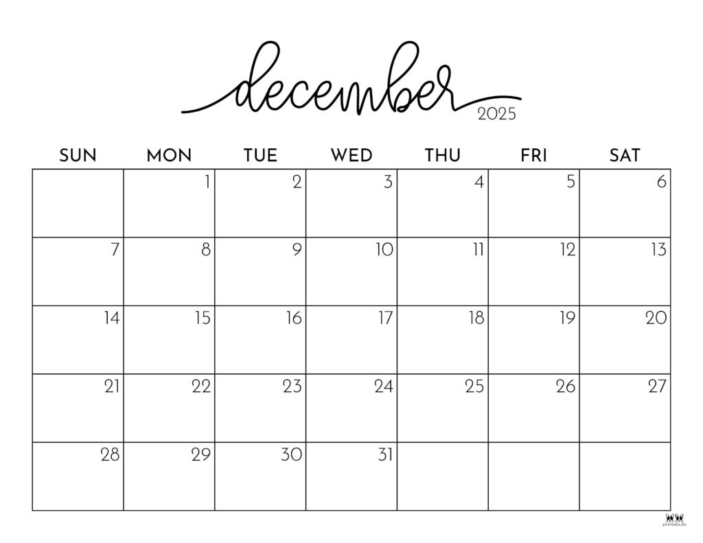 December 2025 Calendars - 107 Free Printables | Printabulls for Printable Calendar 2025 December | CalendarCrazePrint.Com