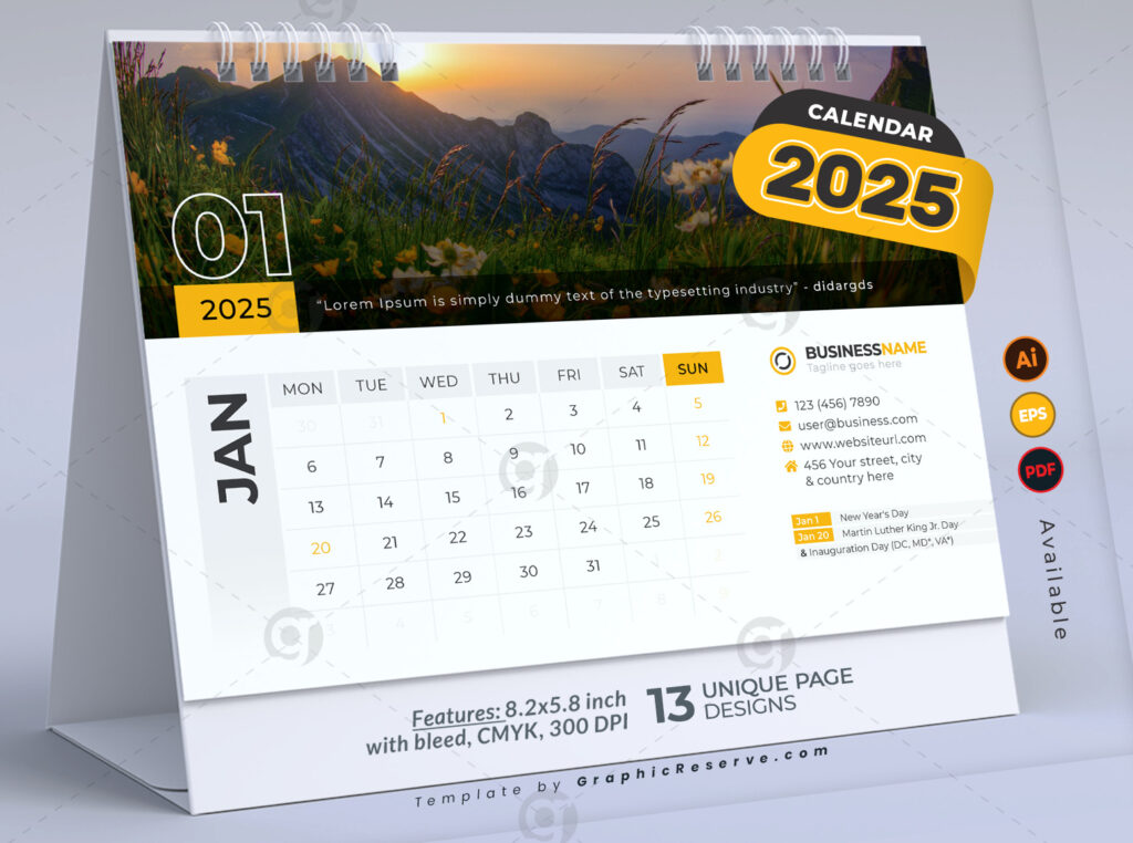 Desk Calendar 2025 Template Design Vol.01 (Adobe Illustrator Intended For Desk Calendar 2025 Printable  | CalendarCrazePrint.Com