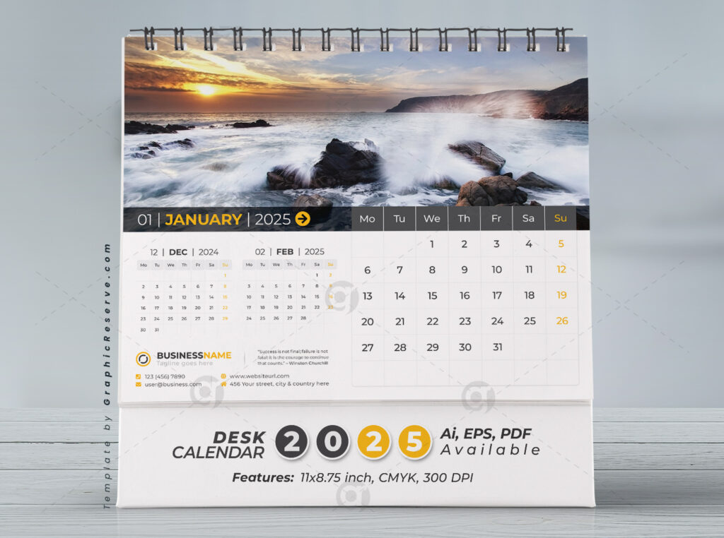 Desk Calendar 2025 Template Design Vol.07 (Adobe Illustrator Pertaining To 2025 Printable Desk Calendar  | CalendarCrazePrint.Com