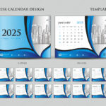 Desk Calendar 2025 Template Set, Cover Design, Blue Background Intended For  Calendars 2025 | CalendarCrazePrint.Com