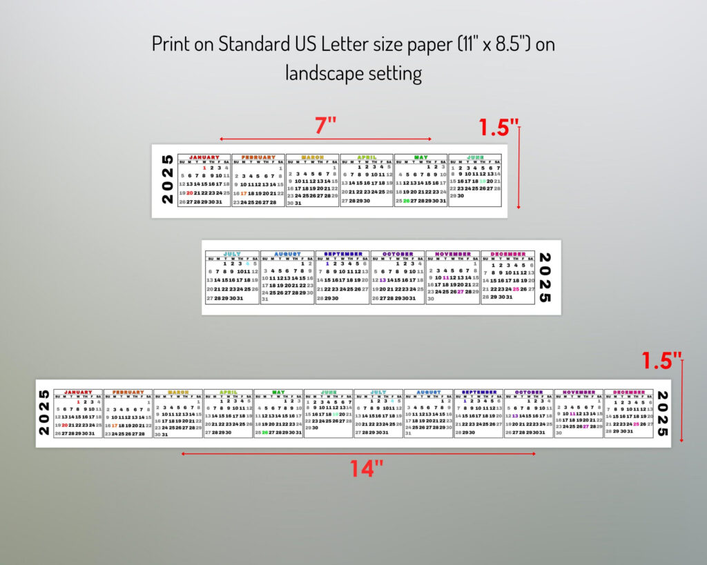 Desktop Calendar Strip, 2025 Mini Calendar, Printable Keyboard Inside 2025 Printable Calendar Strip  | CalendarCrazePrint.Com